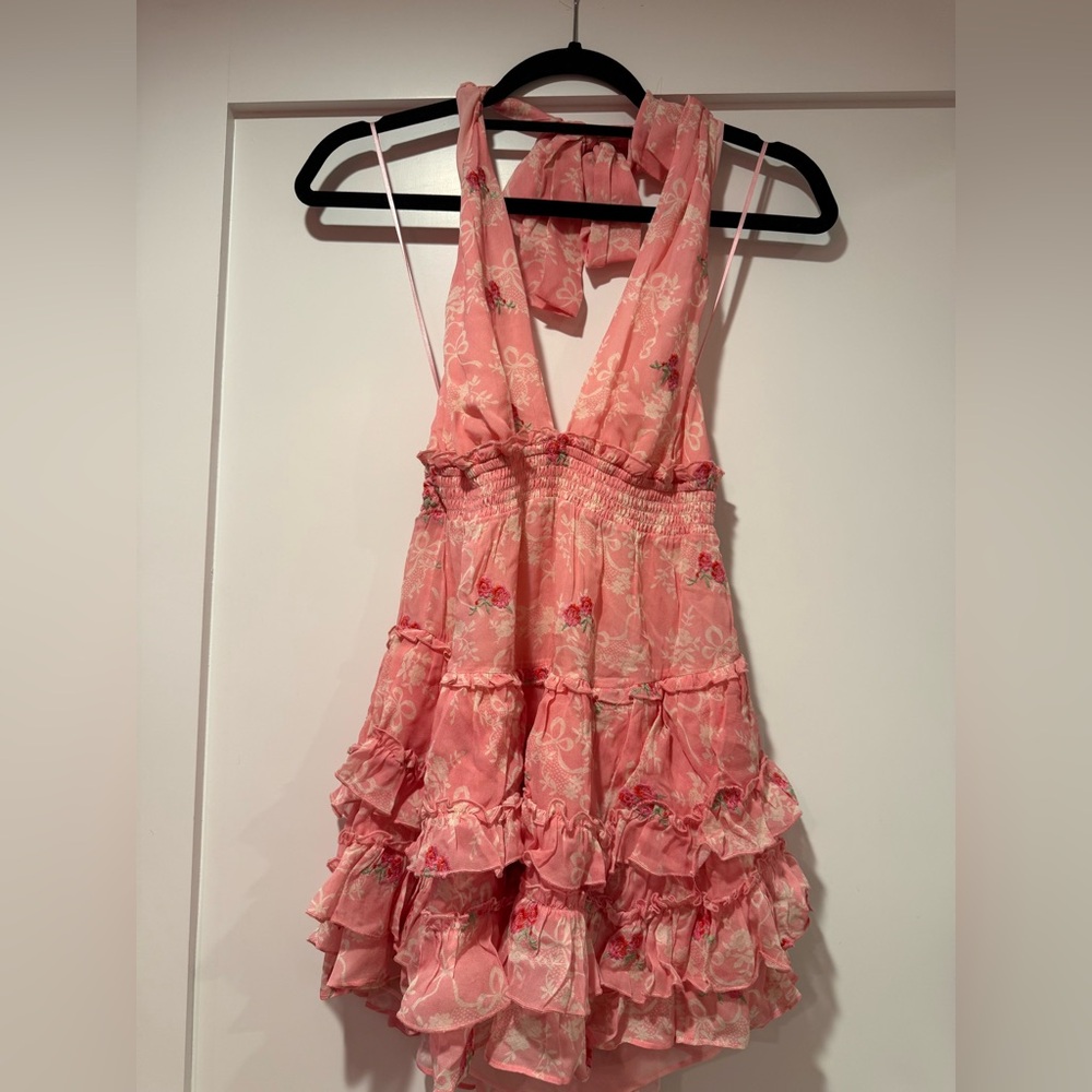 Loveshackfancy NWT Floral Pink Halter Dress size xs.